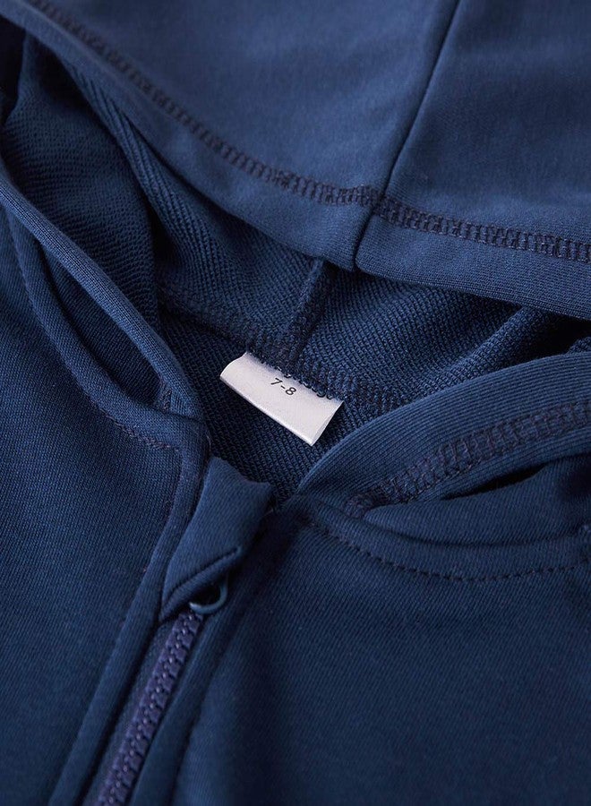 Spring&Gege Youth Solid Full Zipper Hoodies Soft Kids Hooded Sweatshirt for Boys and Girls Size 7-8 Years Navy Blue - Image 3